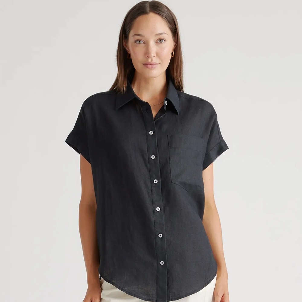Quince Black Short-Sleeve Button-Down Shirt